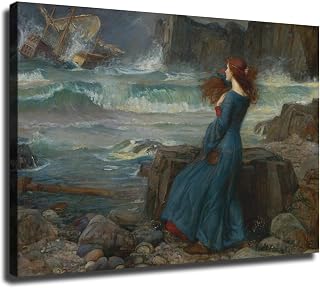 John William Waterhouse Miranda Pre Raphaelite Poster Art Print Canvas Wall Art Kitchen Living Room Classroom Bedroom Office Home Aesthetic Decoration (08x12inch Framed)