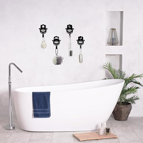 Miniatura 5 de Ecqizer Juego de 4 llaveros de mano de Hamsa para pared, decoración de pared de metal Hamsa, decoración de pared contra el mal de ojo para pared,