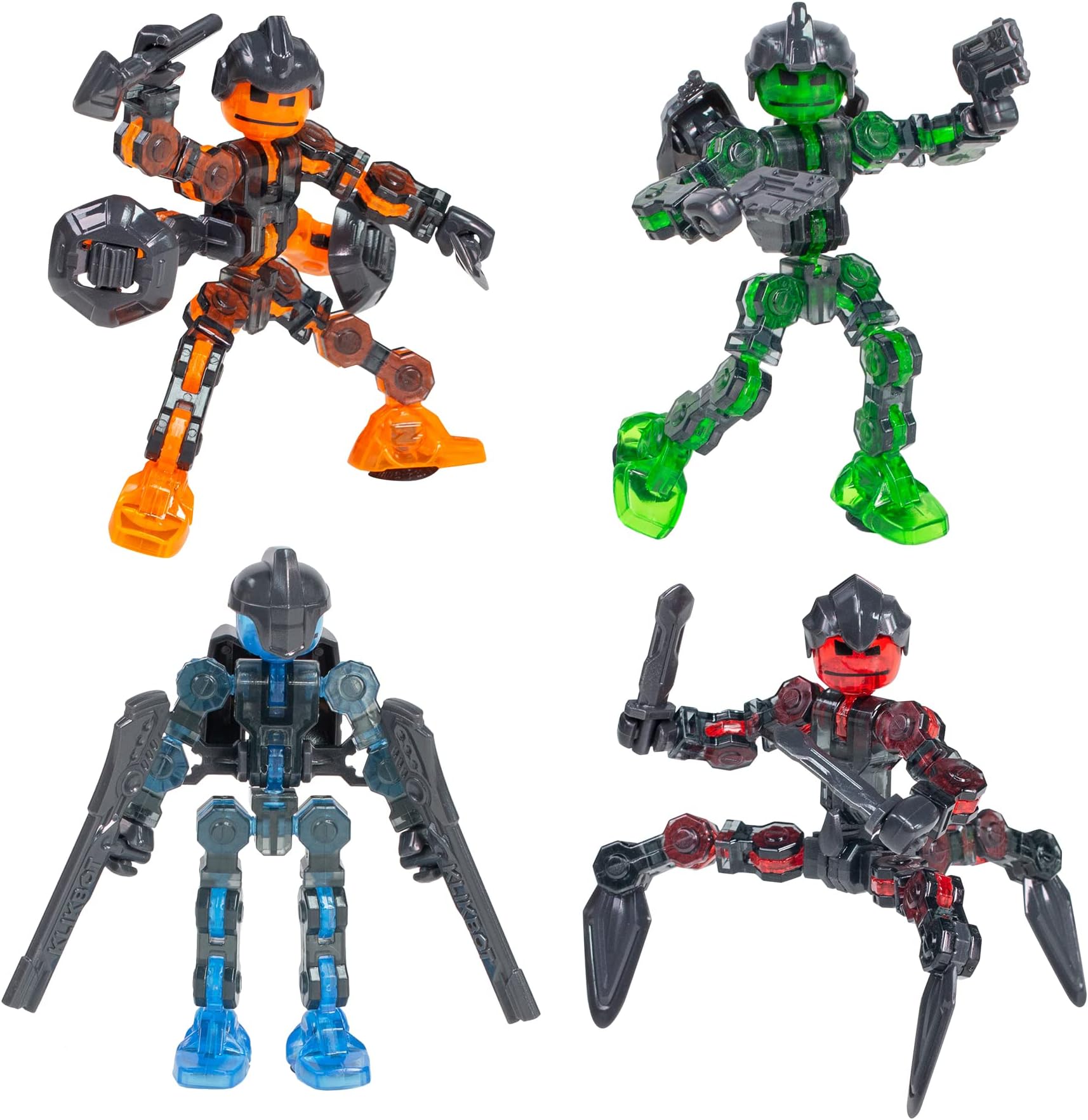 Klikbot, Complete Set of 4 Poseable Action Figures with Weapons, Translucent, Create Stop Motion Animation, for Ages 6 and Up (Series 3 Guardians)