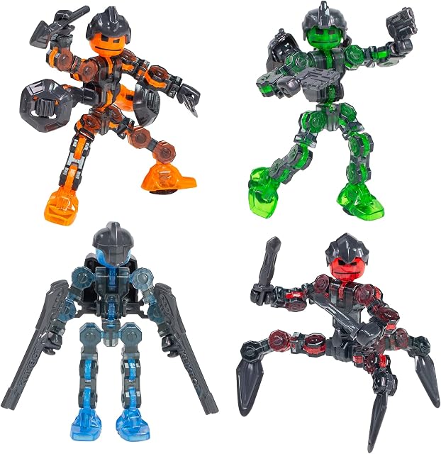 Zing Klikbot Ensemble complet – 4 Chiffres d'action translucides avec armes & Accessoires, Series 3 Gardiens, Arrêter le jeu d'animation pour les enfants 6+