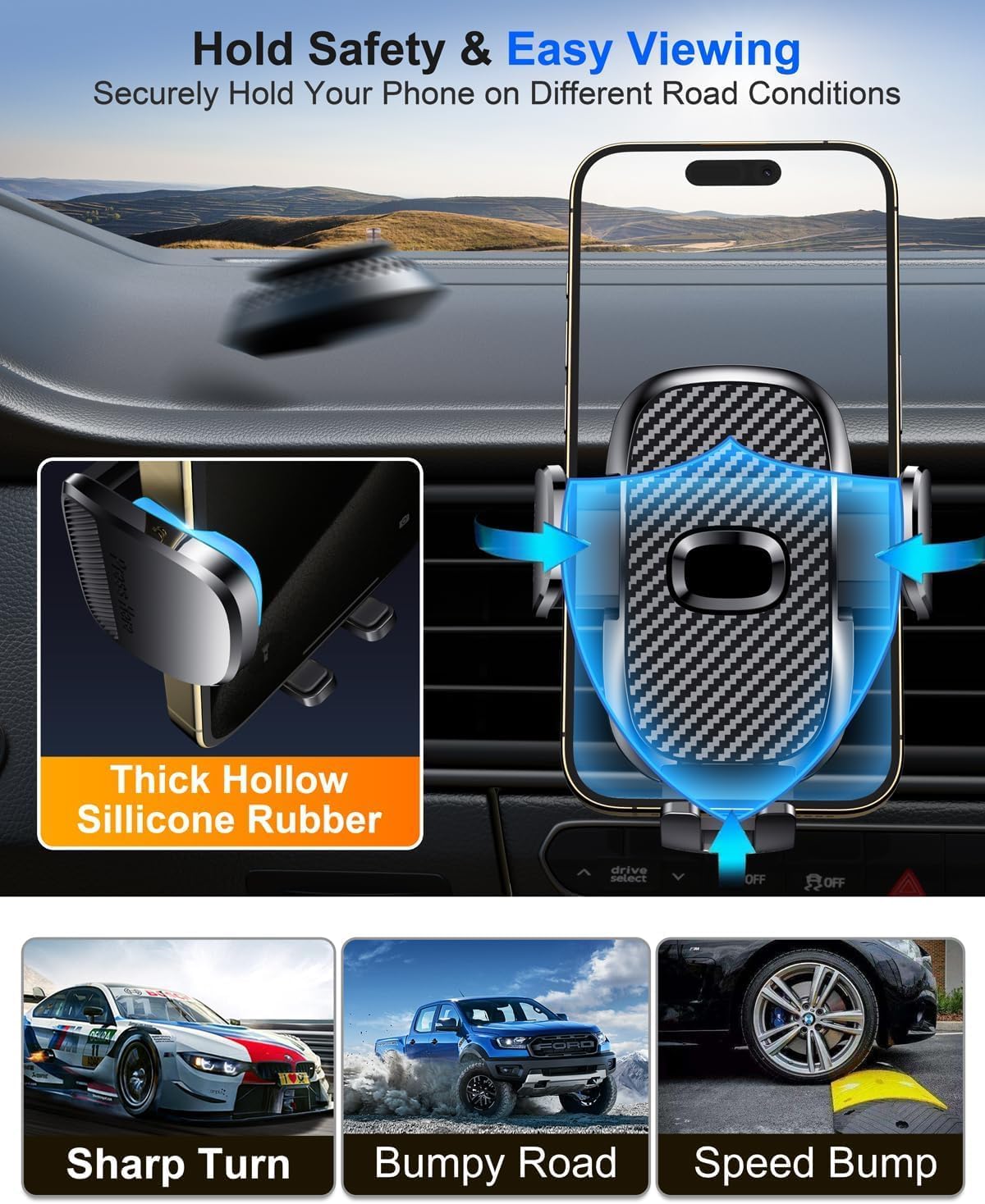 FESIYOYE Car Phone Holder[Military-Grade 360°Suction Cup] Phone Holders for Your Car Universal Accessories Air Vent Dashboard Windshield Phone Mount Automotive Cradles Fit Shower & Wall Mounts iPhone