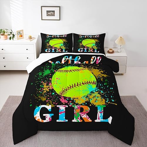 Miniatura 4 de Juego de edredón de sóftbol para niños, tamaño matrimonial, juego de ropa de cama con temática deportiva para niños, niñas, adolescentes, decoración