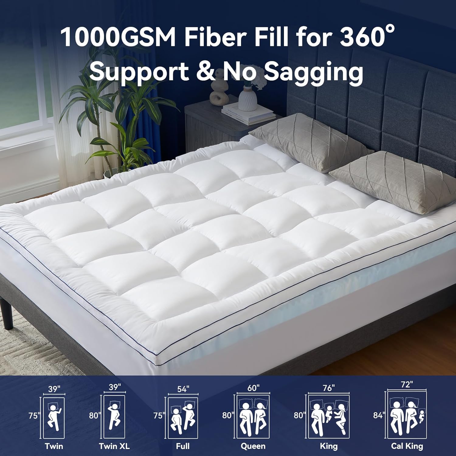 Queen Size Dual Layer 4 Inch Memory Foam Mattress Topper, 2 Inch Fluffy Soft Pillow Top Mattress Pad Cover and 2 Inch Gel Memory Foam for Back Pain Relief, Breathable, Cooling - Image 7