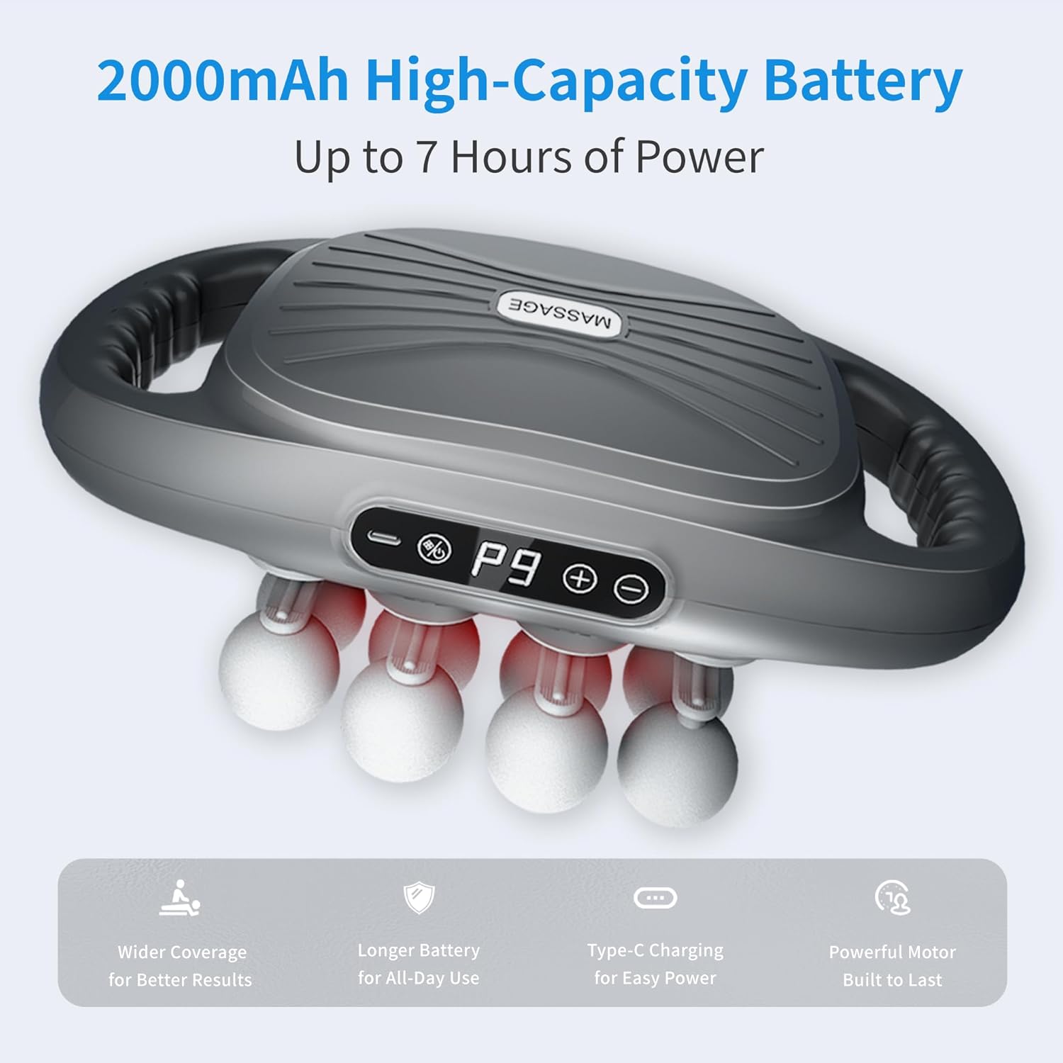 16 Head Massage Gun Deep Tissue, Percussion Massager for Muscle Relief, 2000mAh Capacity Battery, 9 Speeds & 9 Intensities Muscle Massage Gun for Shoulders, Waist, Back