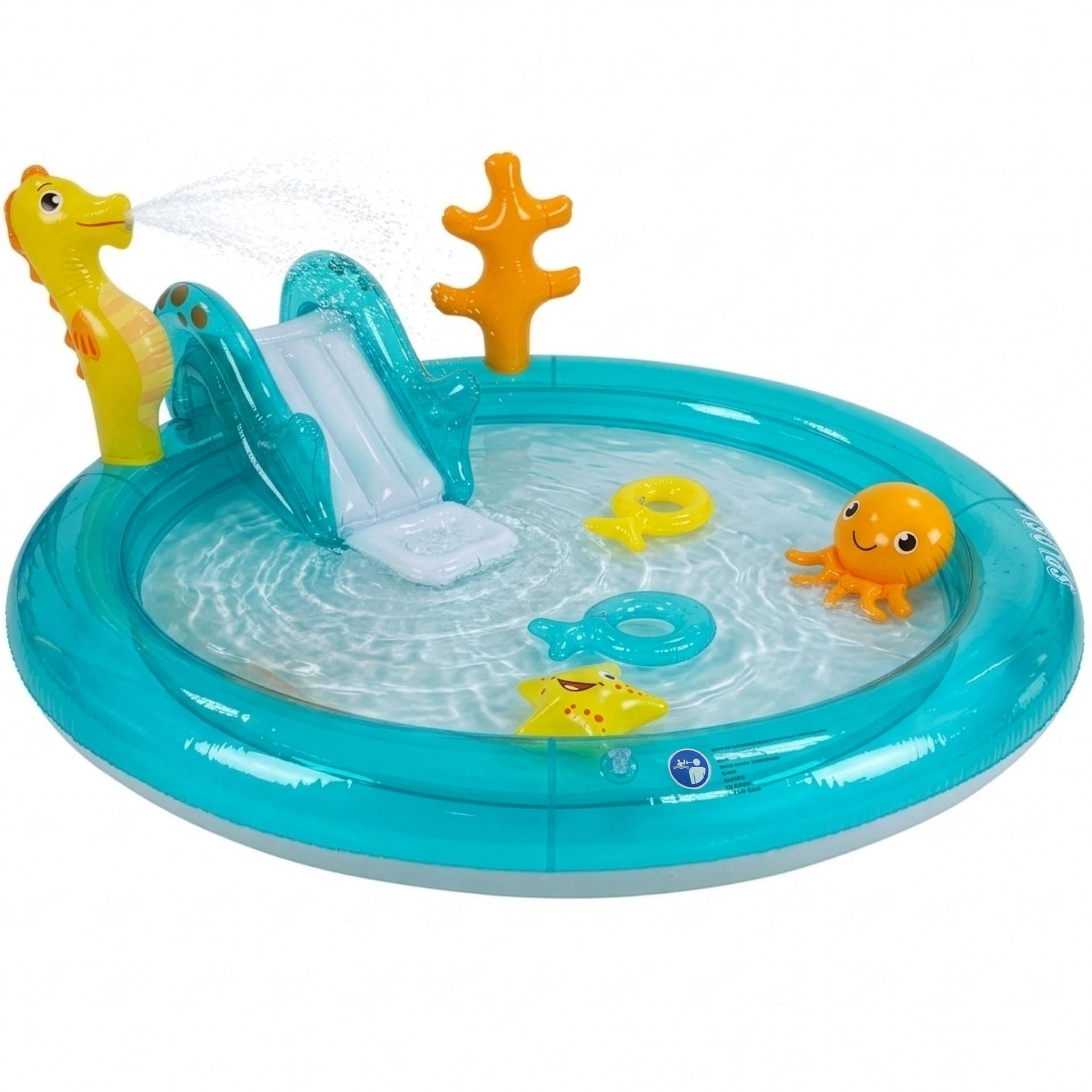 Splosh Multi-Colour Sealife Activity Paddling Pool For Toddlers With Max 18Cm Pool Depth - Fun Spray & Splash Pool With Slide For Kids Age 2-5 Years - Includes Bonus Inflatable Games - Toddler Swimming Pool - Size