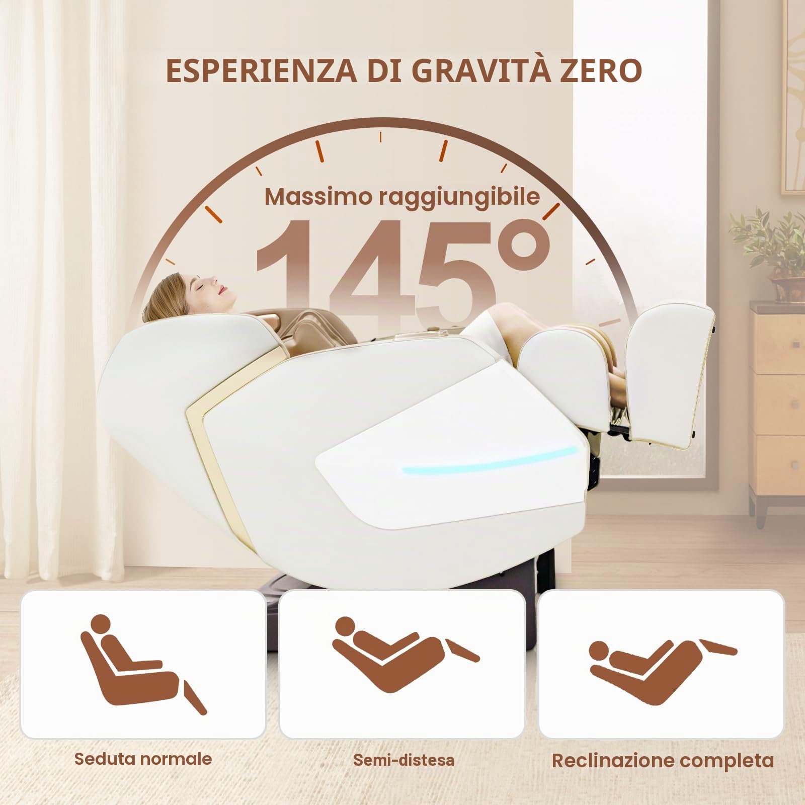 Nuova Poltrona Massaggiante 2025 Mano Robotica a 3D Su SL Track，Shiatus Full Body，Air Bag e Terapia di Calore, AI Comando Vocale Zero Gravity ，Bluetooth Casse Audio (Beige)