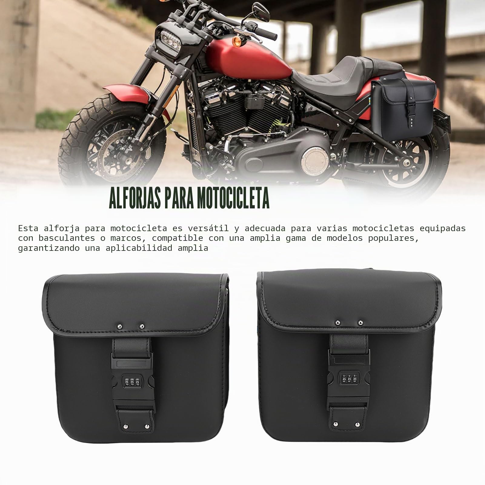 Alforjas para Motocicleta, 7,4 L, Alforjas Laterales de Cuero PU para Motocicleta, con Cerradura, Bolsa de Equipaje Lateral Universal para Roadster, Apta para Street 500