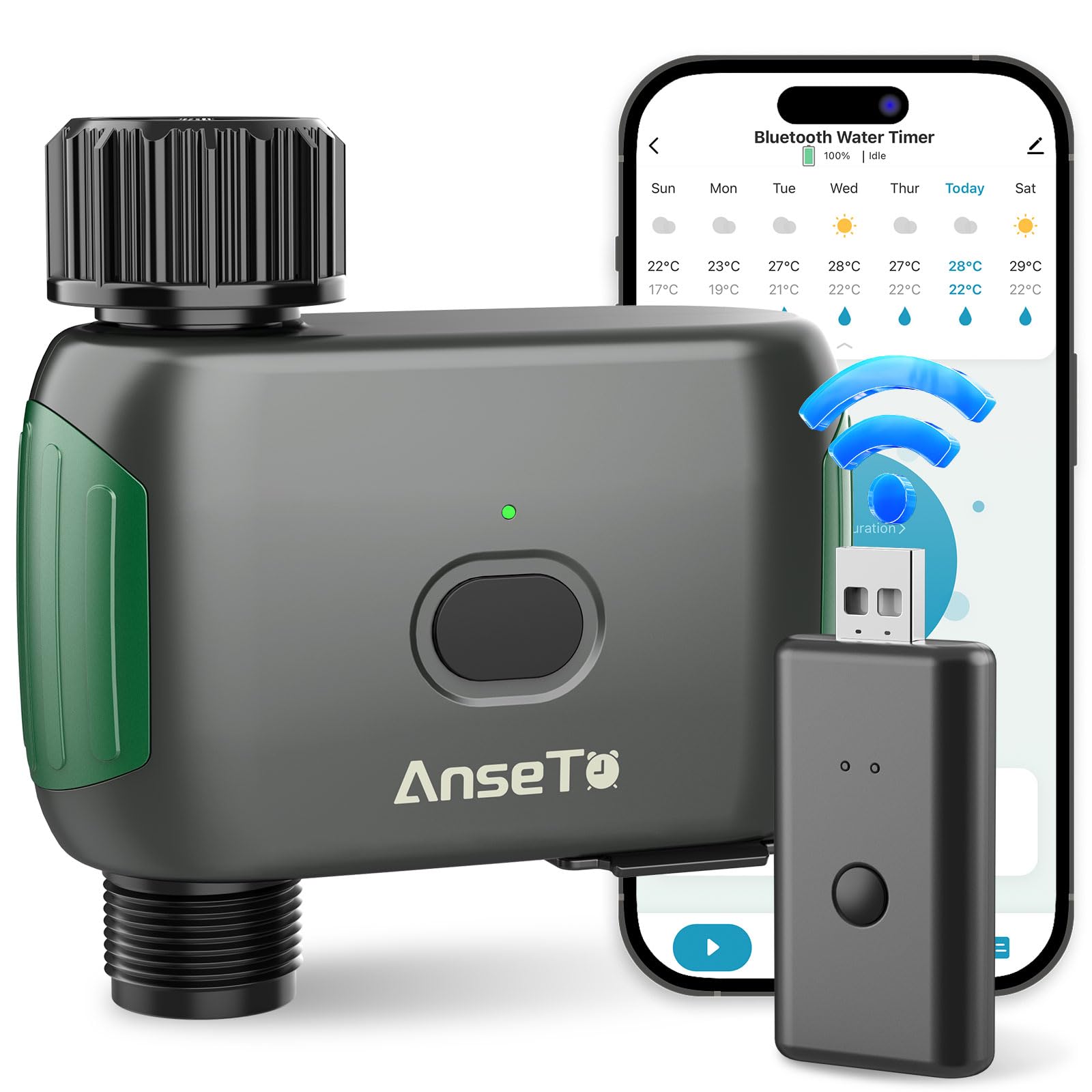 AnseTo Irrigation Computer WLAN Irrigation System for Garden Watering, Irrigation Control System for Plants Compatible with Alexa and Google Home, with WiFi Remote Control and 2 Watering Modes