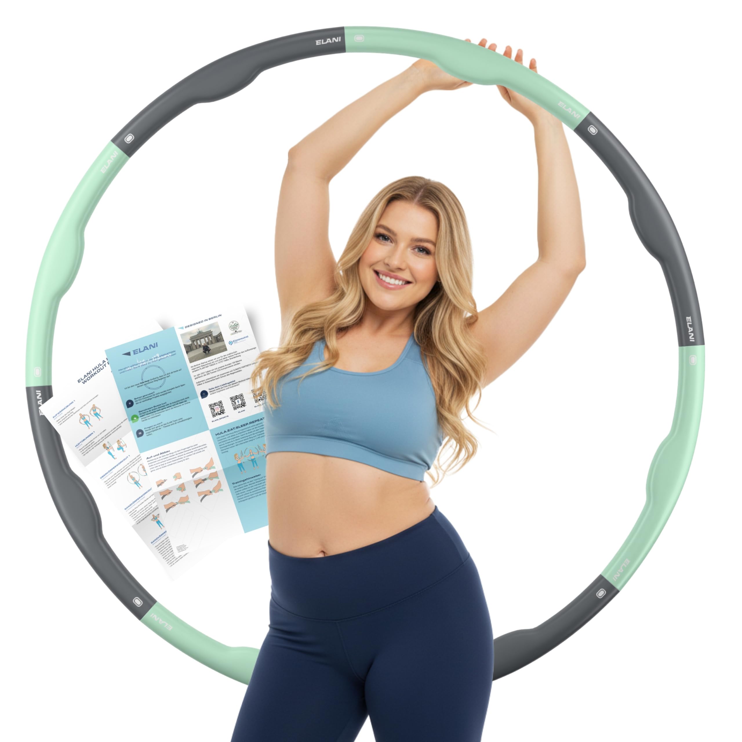 ELANI Hula Hoop Reifen Erwachsene - 90cm Durchmesser, mit Wellenform und Trainingsguide, indiv. anpassbar mit 7-8 Teilen - Hoola Hoop zum abnehmen - Fitnessreifen, Sportreifen