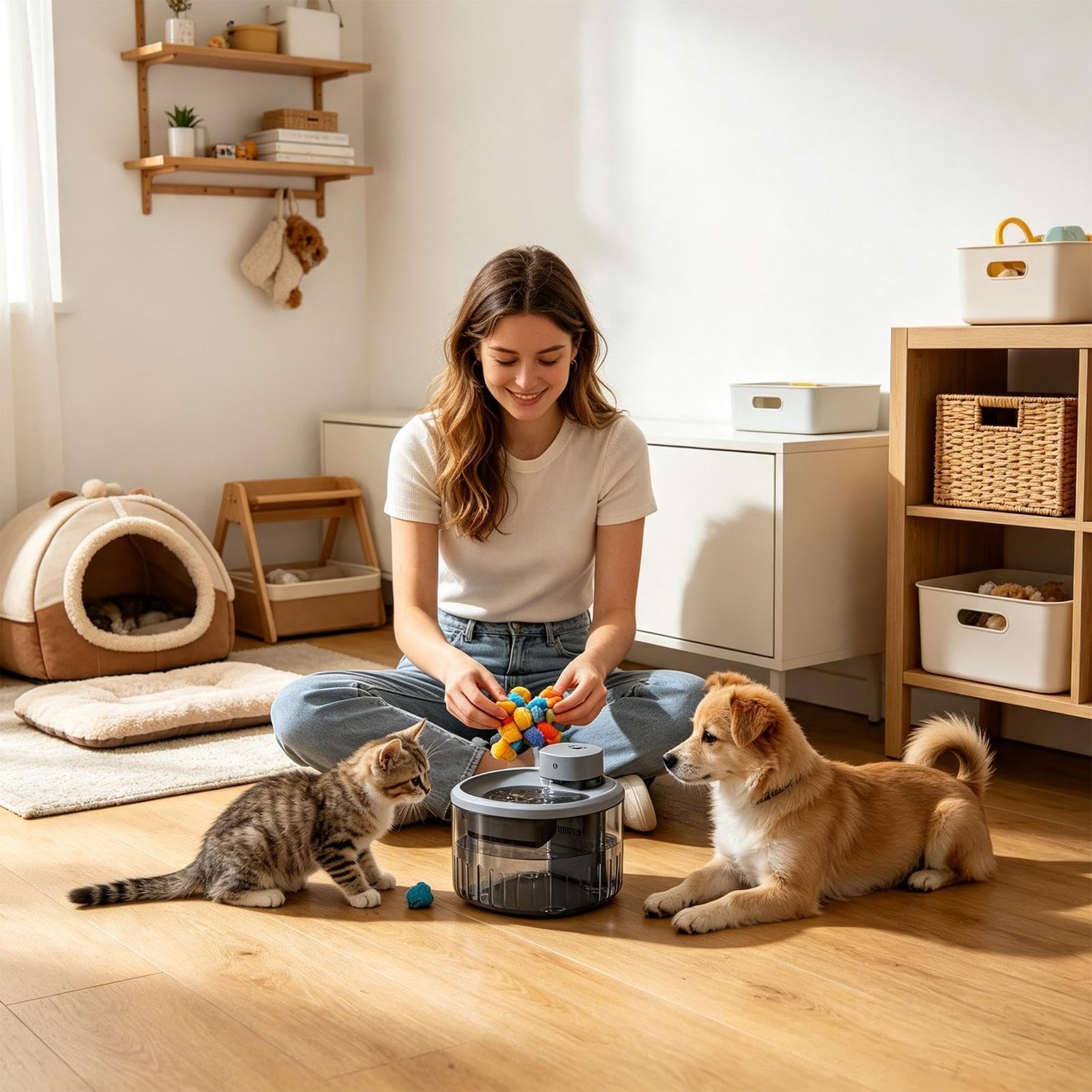 Fuente con Agua para Gatos Interior Recargable con Activación por | Dispensador Fuente Agua Gatos para razas pequeñas, medianas y grandes, salón, jardín, dormitorio, balcón,