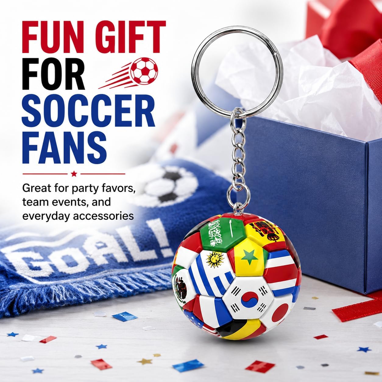 12 Pcs Soccer Keychain, Football Keychain, Football Key Rings, Sports Ball Keychains for Soccer Party Favors, Soccer Gifts for Men, Women, Car & Bag Decorations