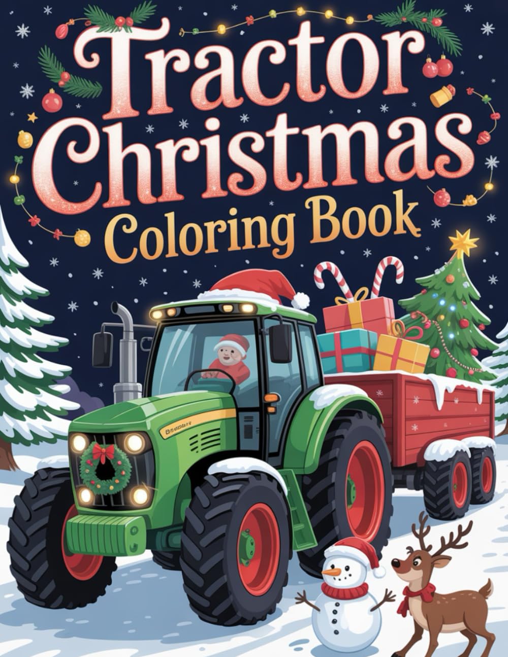 Tractor Christmas Coloring Book: Holiday Coloring Fun with Tractors, Snowy Barns, Reindeer, and Santa’s Helpers