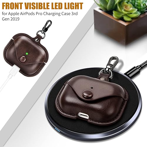 Miniatura 2 de Funda de cuero para Airpods Pro con llavero, funda protectora de cuero vintage portátil a prueba de golpes para Apple AirPods Pro Funda de carga 3