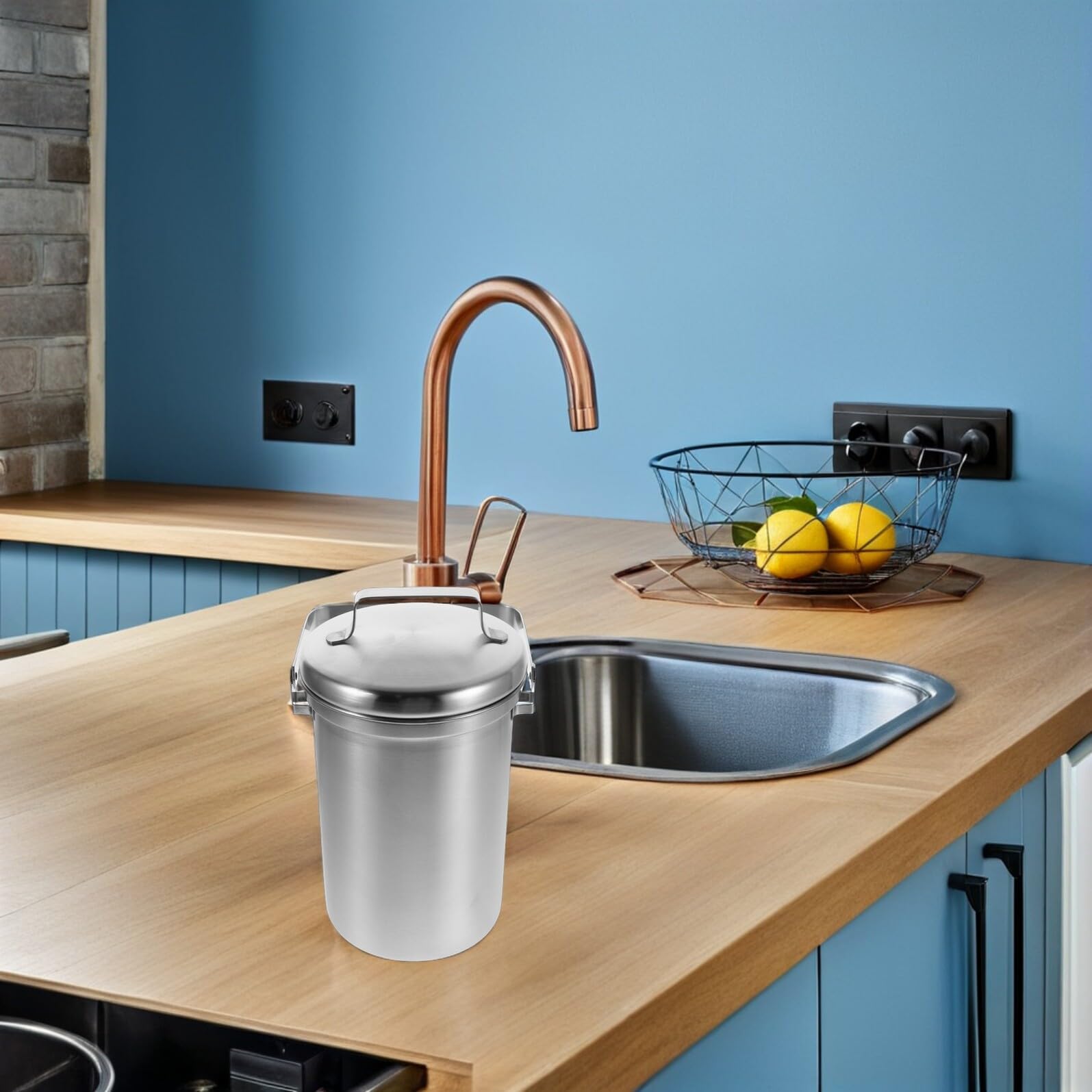 ABOOFAN Komposteimer Einfach zu Reinigen für Arbeitsplatte mit Deckel und Tragegriff 3l aus Edelstahl Küchenabfallbehälter Modernes Design für Drinnen für Zuhause