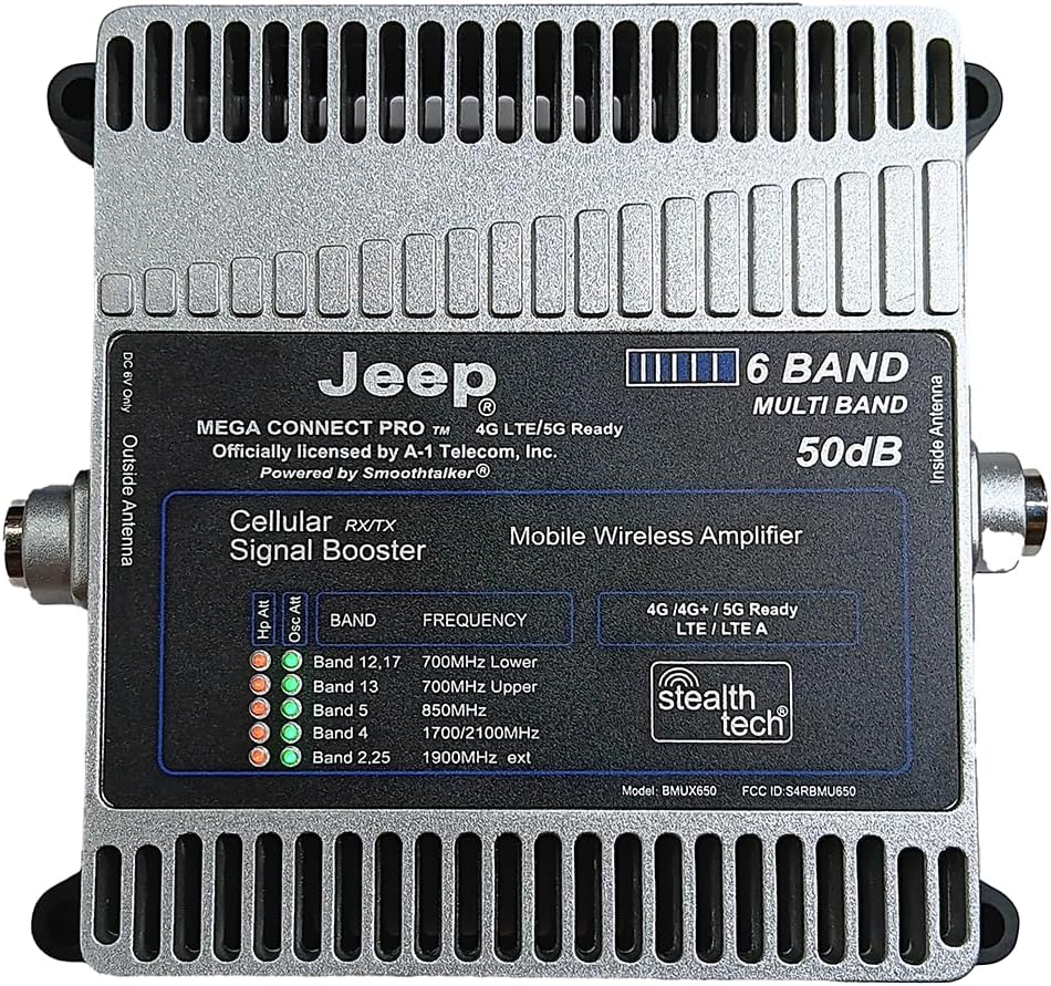 JEEP® MEGA Connect PRO Mobile X6 50dB 6-Band 4G/5G Ready Extreme Power Wireless Booster with 11" Mag Antenna & CLA Power for All Jeep Years and Models, Powered by Smoothtalker®