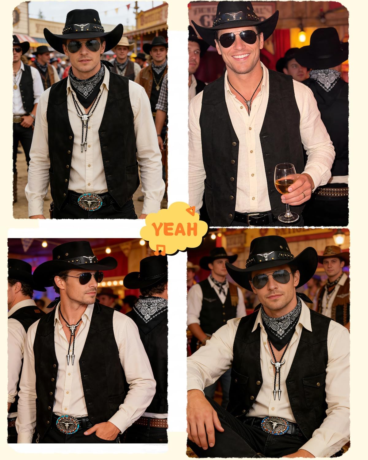7pcs Cowboy Costume Outfit for Men Western Cowboy Clothes Vest Accessories for Cowboy Party