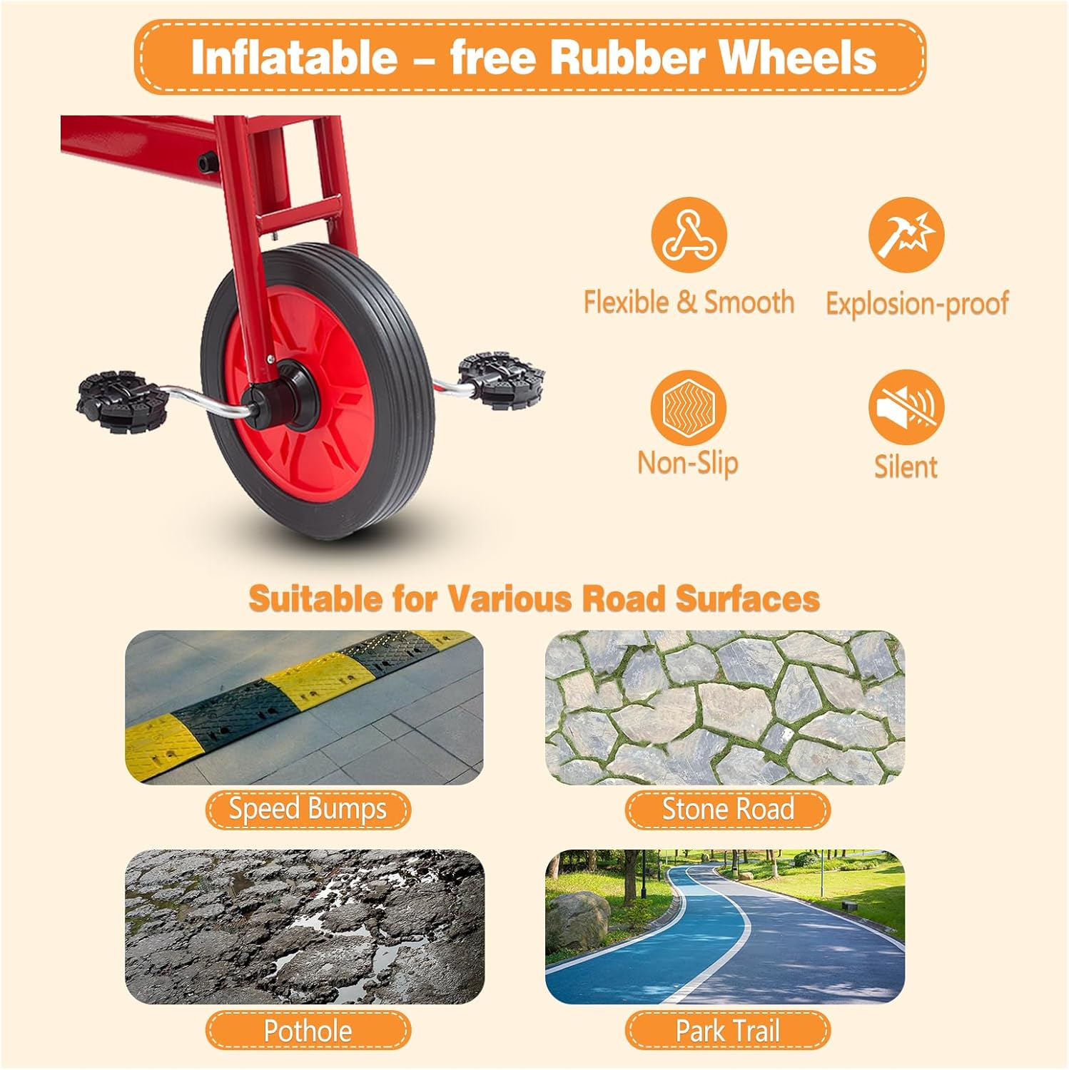 Kids Tricycle for Toddler Ages 3+, Preschool Kids Trike Bike with Non-Slip Pedal and Airless Rubber Wheels, Outdoor Playground Daycare Kid's Balance Bike, Gift for Boys and Girls (Tandem-Red)