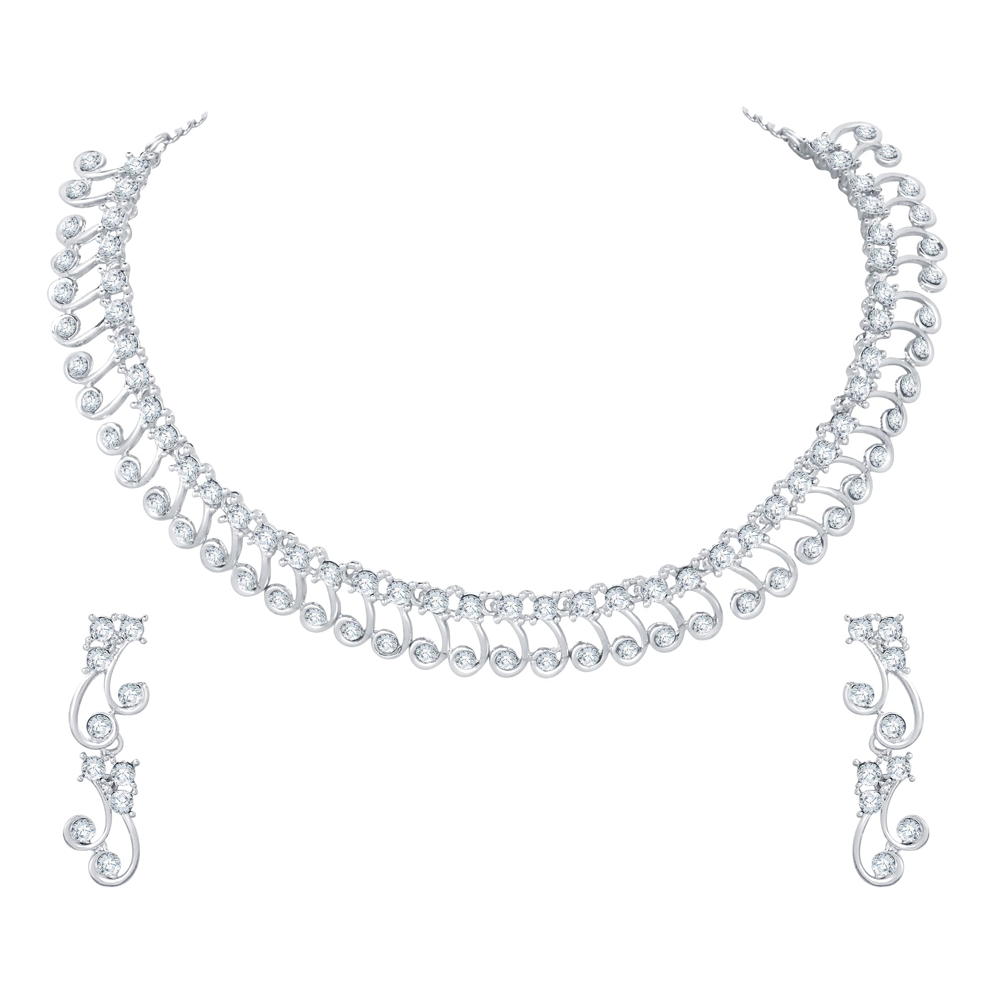 Atasi International Silver Plated Crystal AD Diamond Stylish Trendy Necklace Jewellery Set With Earrings For Women & Girls (R5778) (B0C8DBTXKT) Amazon Price History, Amazon Price Tracker
