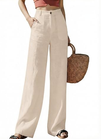 Hooever Womens Casual High Waisted Wide Leg Pants Button Up Straight Leg Trousers