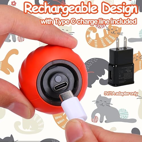 Miniatura 8 de Pelota interactiva de juguete para gatos, activada por movimiento, bola recargable por USB con cubierta antiarañazos y 2 colas intercambiables,