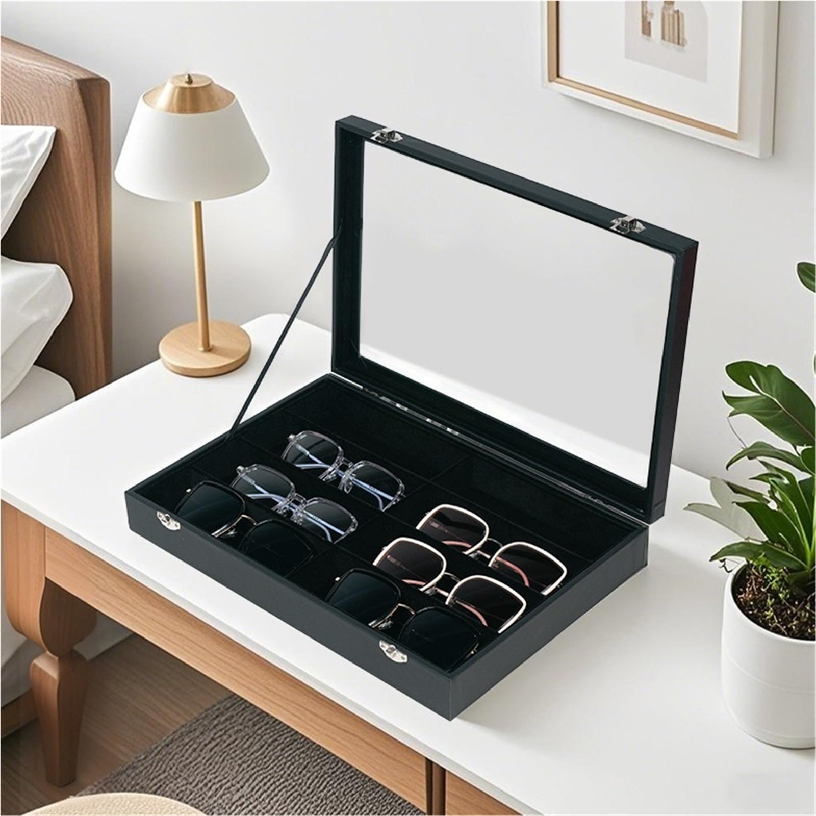Occhiali Espositore Porta Occhiali da Sole A 8 Scomparti, Organizer for Occhiali da Vista, Espositore con Coperchio Sunglasses(Black)