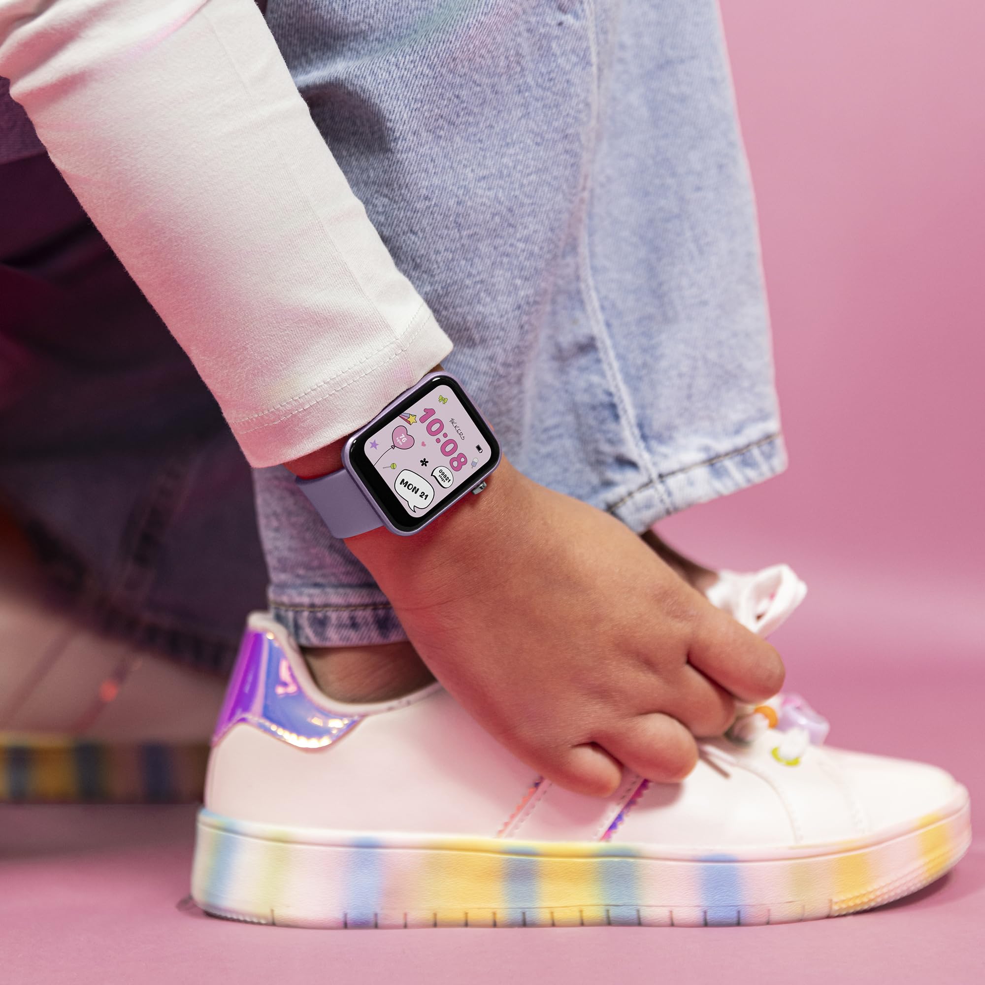 Tikkers Smart Series 13 Smart Watch i liliowy silikonowy pasek zestaw, liliowy, Jeden rozmiar, Casual