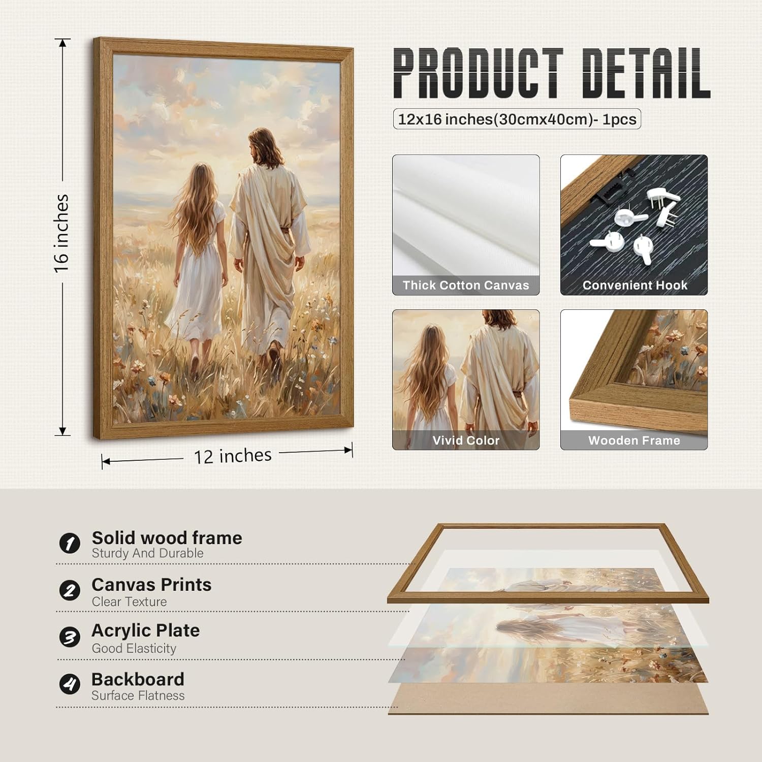 Jesus Walking With Me Wall Art Christian Canvas Wall Decor Jesus Women Poster Christ Pictures Religious Lds Art Prints Christian Portrait Painting for Living Room Bedroom 12x16 Inch Framed