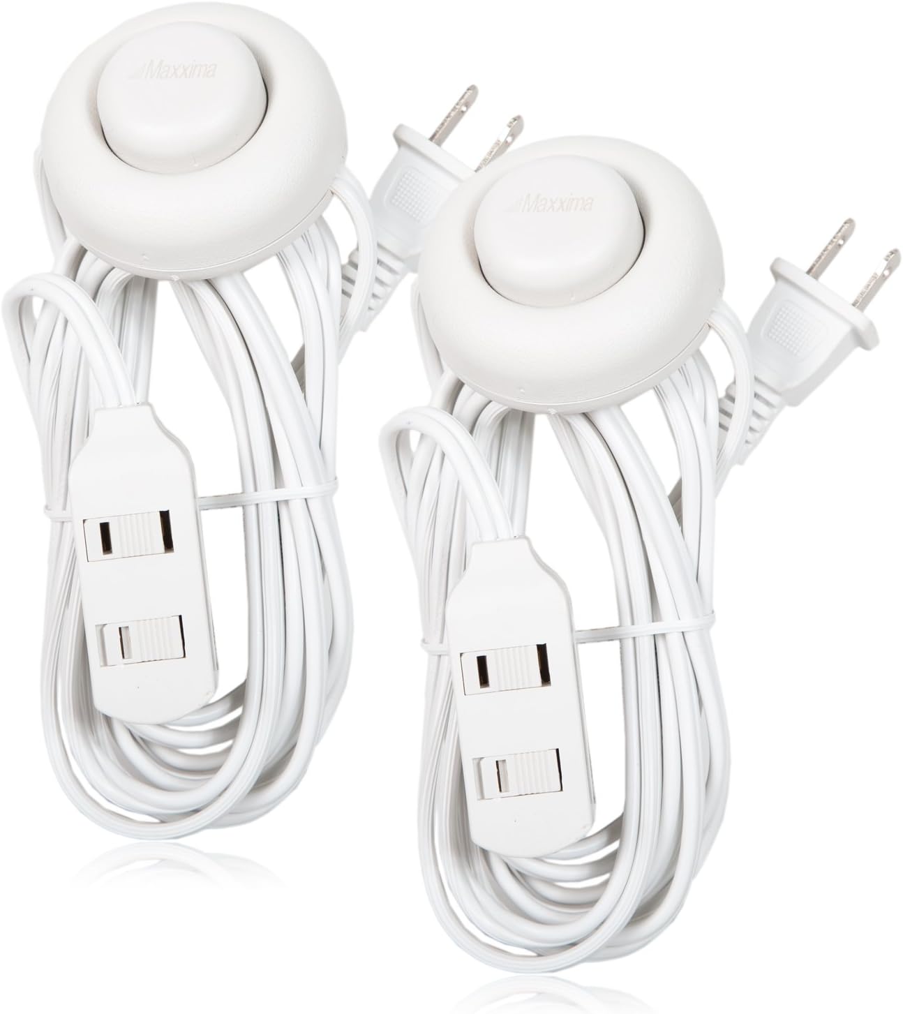 Maxxima 9 ft 3 Outlet Extension Cord - Featuring an Easy to Use On/Off Foot Switch, Ideal to Plug in Lamps, Appliances, Lighting Accessories, or for Senior Living Use, 125VAC - White - Pack of 2