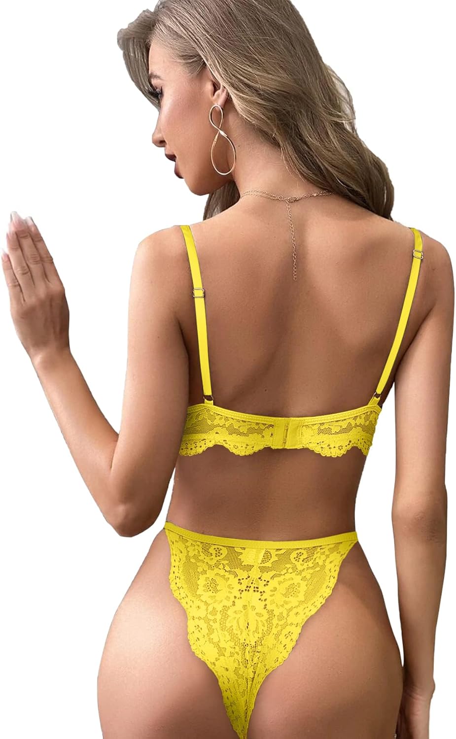 Lilosy Sexy Underwire Push Up Scallop Floral Lace Sheer Lingerie Set for Women Bra and Panty 2 Piece - Image 2