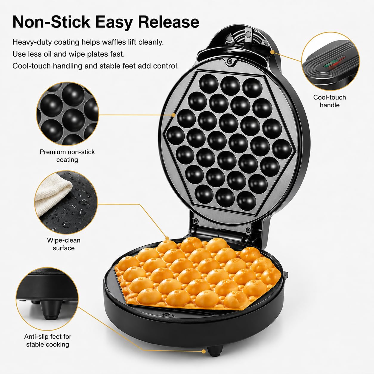 Macchina per waffle a bolle, riscaldamento fronte-retro da 1000 W