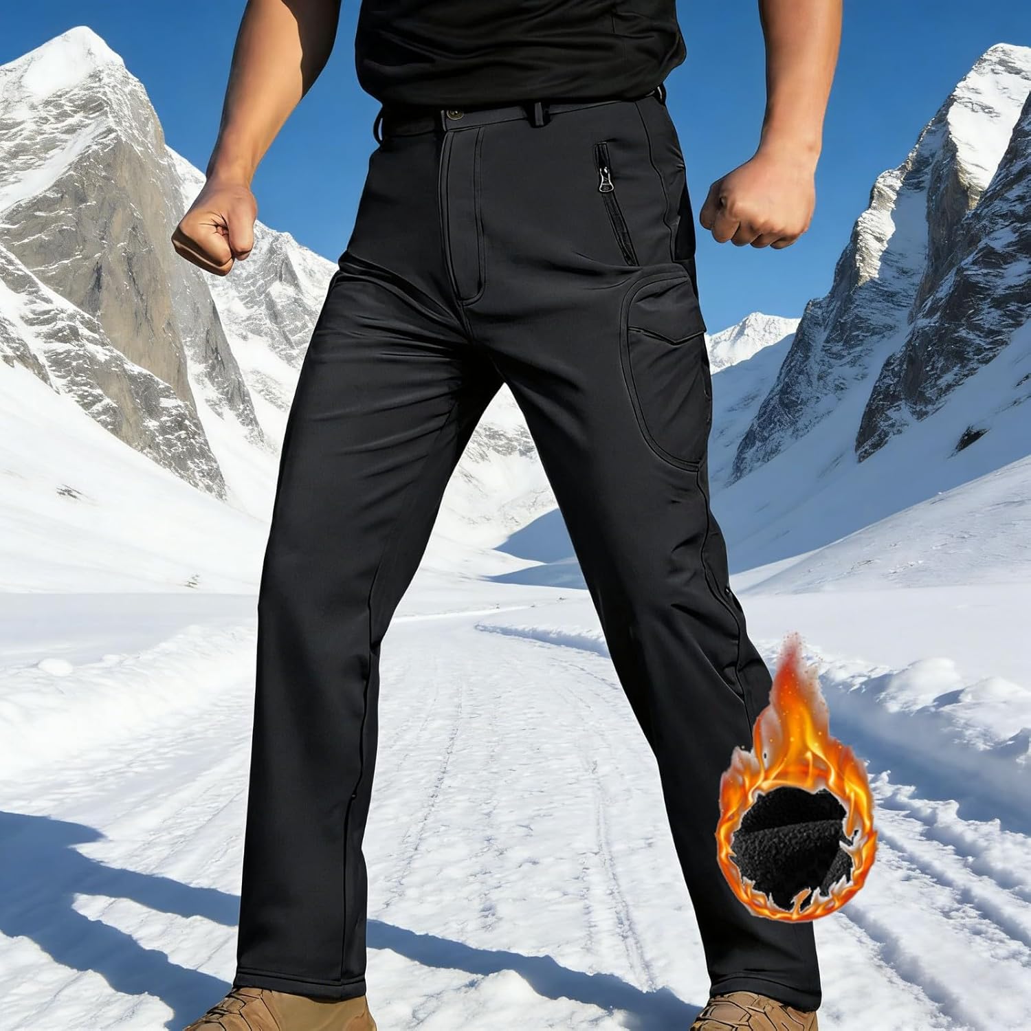 Snow Pants Men Waterproof Winter Warm Fleece Lined Ski Tactical Cargo Pants for Outdoor Work Hunting Hiking Snowboard