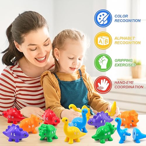 Miniatura 4 de Montessori - Juguetes de aprendizaje para niños pequeños de 1 a 3 años, letras a juego, juguete de motor fino de doble cara, 26 piezas, ABC, juego