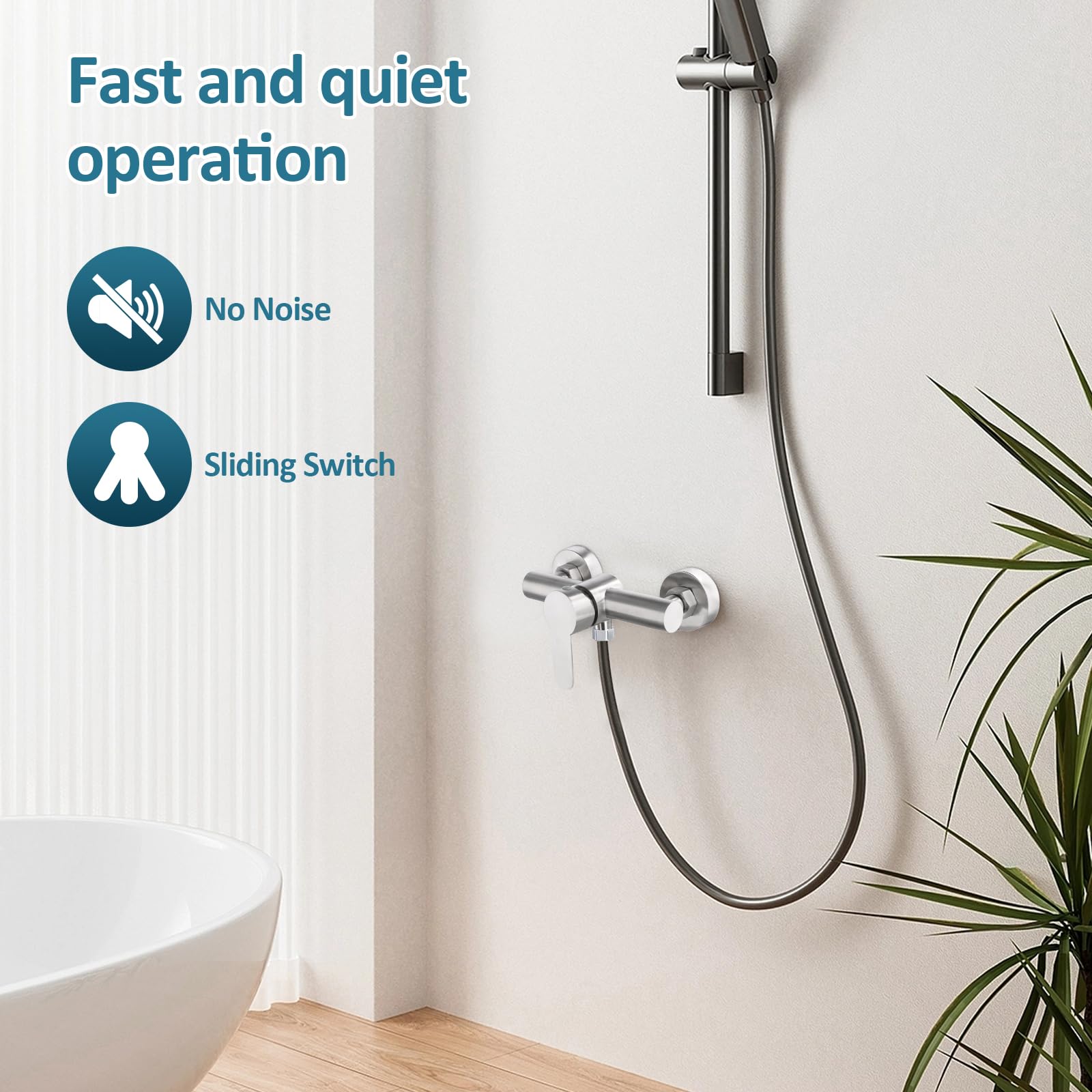 Monomando Ducha, Grifo Monomando Ducha, Grifo Ducha Baño de Pared Acero Inoxidable 304, Mezclador de Duchas Salida Inferior Universal G1/2 con Accesorios