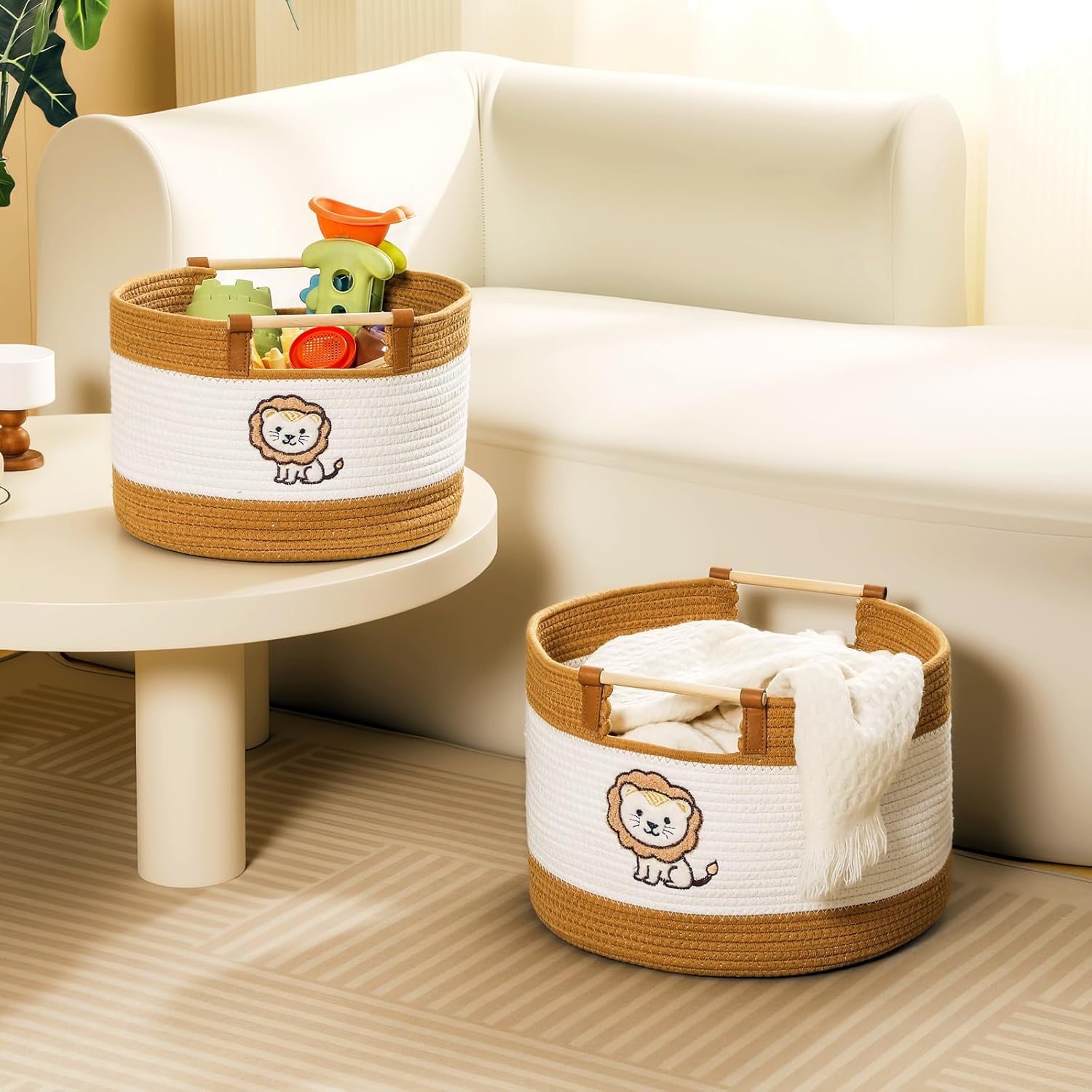 Large Blanket Basket Living Room 35L Baby Laundry Basket Toy Bin for Babies Toddlers Storage Baskets for Organizing Toys, Woven Cotton Rope Laundry Hamper for Nursery Storage Boy Gift Baskets Empty