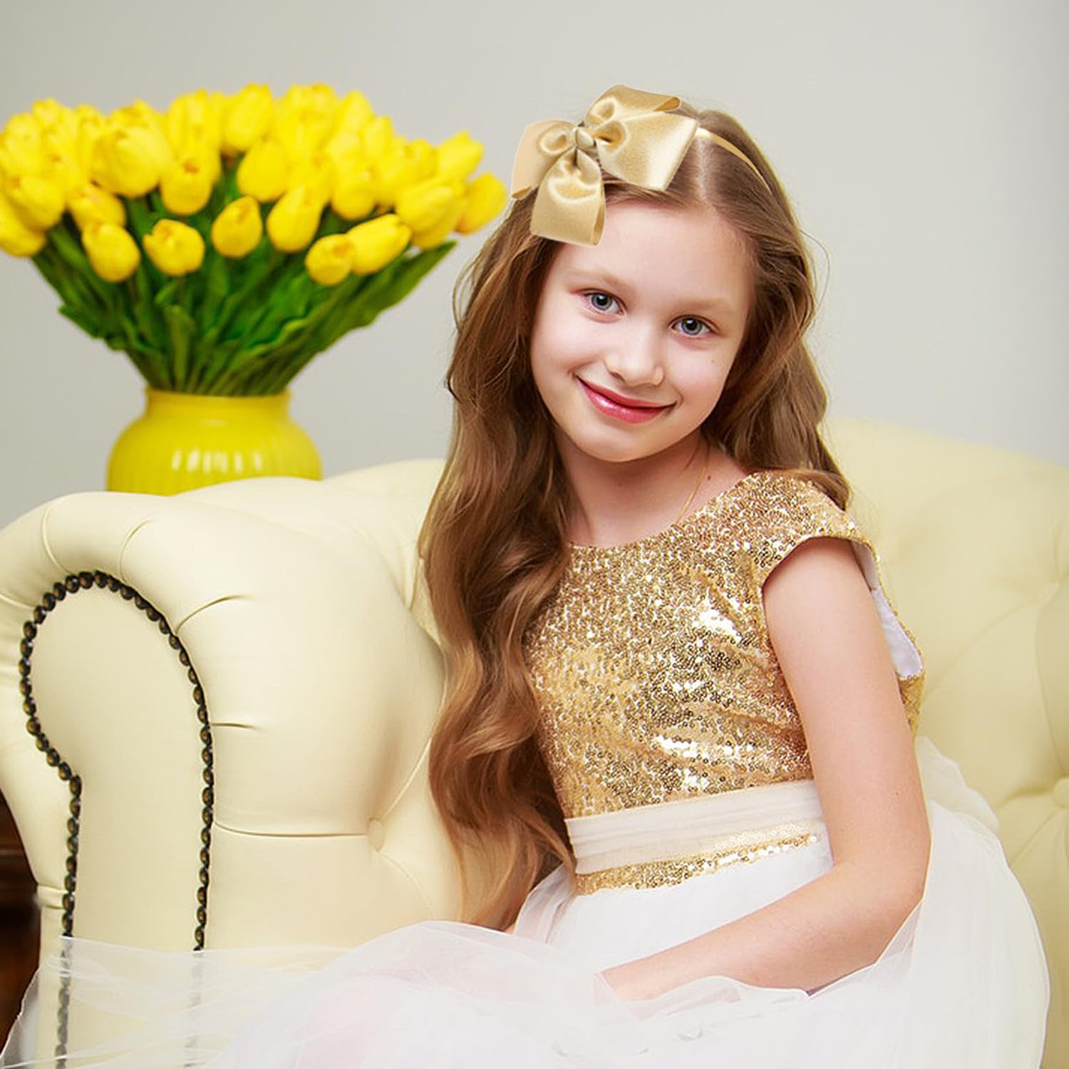 Bonita diadema de lazo para niñas, niños y niños pequeños (dorado)