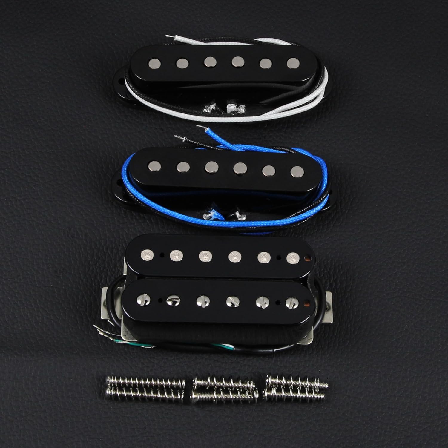 FLEOR Alnico 5 Staggered Pole Single Coil Pickups and High Output Humbucker Pickup SSH Set,Black