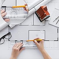 Vista 6 de Frienda Rolling Ruler Plastic Parallel Rolling Ruler, Multifunctional Drawing Design for Measuring Drafting Office, 12 Inch