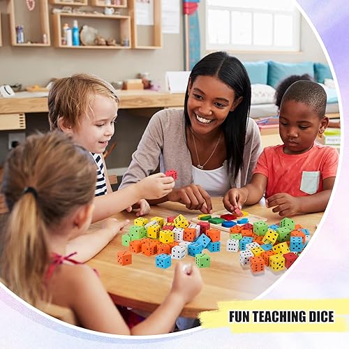Miniatura 4 de Jenaai 100 dados de espuma para el aula, pequeños cubos de dados coloridos con puntos numéricos para enseñanza de matemáticas, regalos de fiesta en