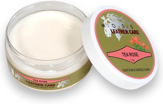 Nunn Finer - M.O.S.S. Saddle Soap - 7oz Natural Goats Milk & Glycerin Soap For Saddles, Cleans & Conditions Leather, Gentle for Tack, Saddles & Boots, Tea Rose Scent