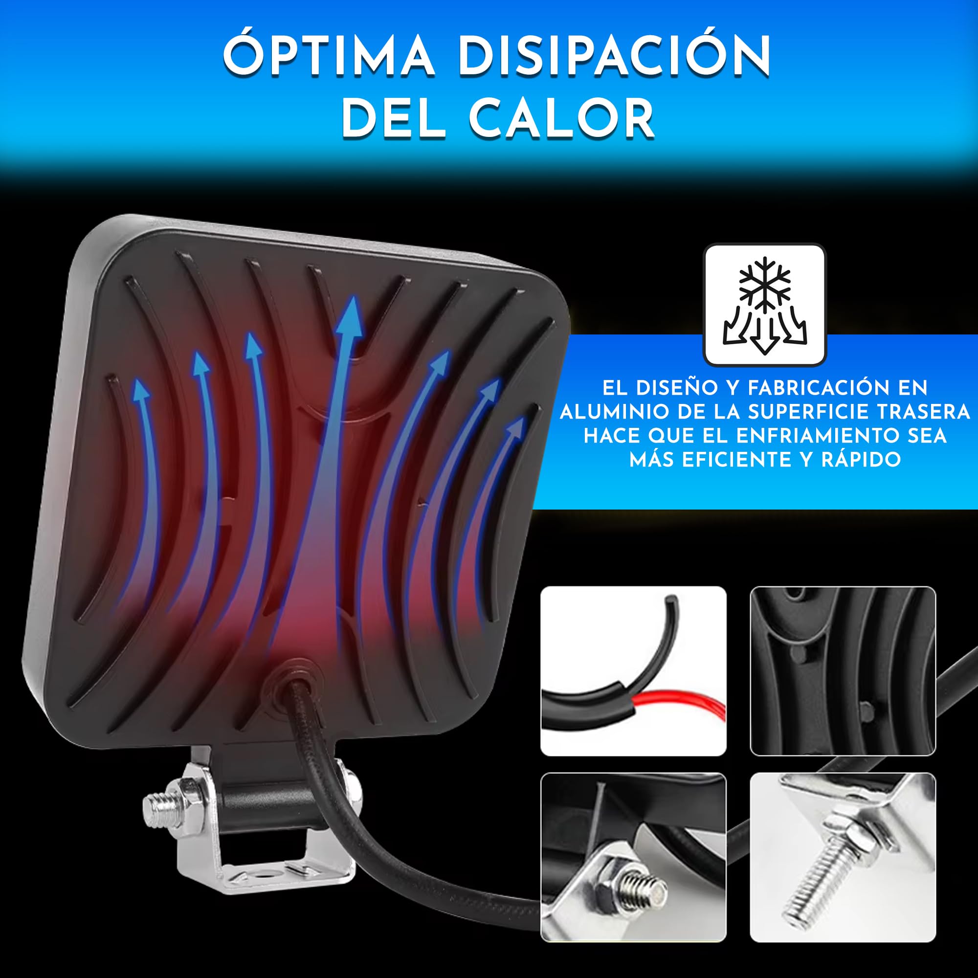 Foco led 12v 2 uds Aluminio abs 18 Leds 6500K 8.4 cm 3.34" IP65 Maxima luminosidad Faros Tractor 4x4 Largo Alcance