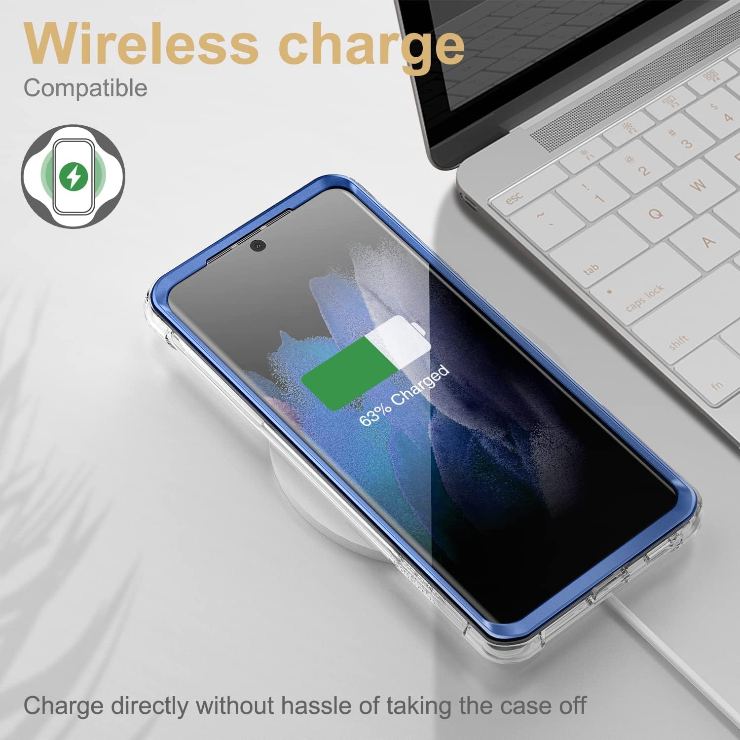 SURITCH Clear Case for Samsung Galaxy S21 Ultra 5G,[Built in Screen Protector][Camera Lens Protection] Full Body Protective Shockproof Bumper Rugged Cover for Galaxy S21 Ultra 6.8 Inch (Blue)