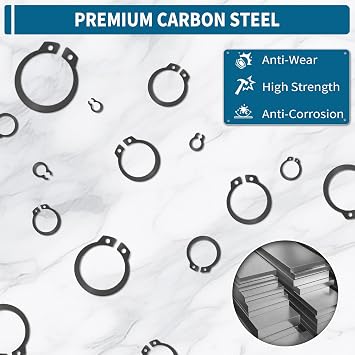 335 PCS External Circlips Snap Retaining Clip Rings Assortment Kit, Carbon Steel Circlips Assorted Sizes, 19 Sizes Snap Ring Set for Axles, Shafts -M3/4/5/6/7/8/10/11/12/13/14/15/16/19/20/22/25/26/28