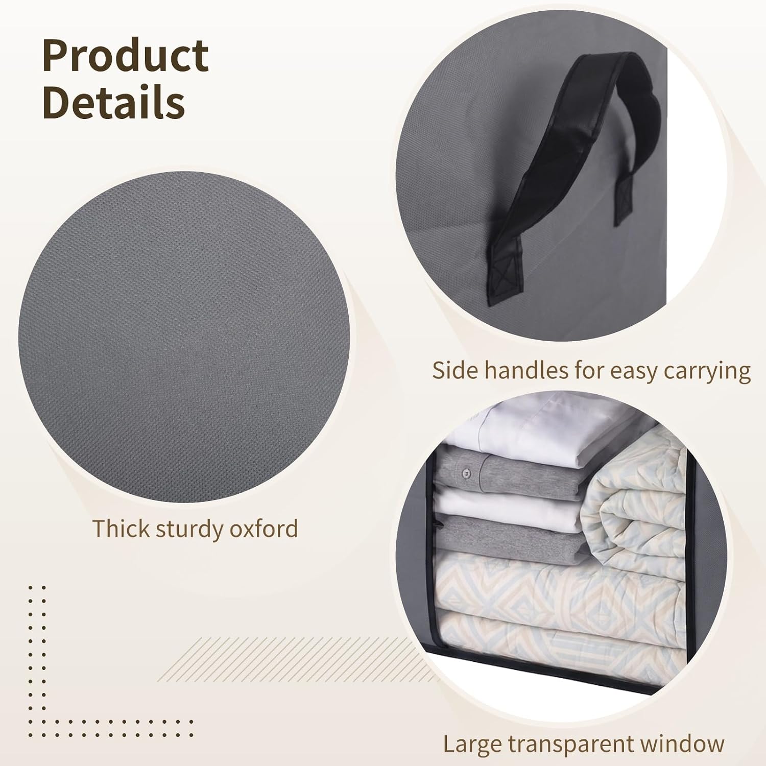 Joyibay Canvas Storage Bags Organizer for Comforters 2 Pack Foldable Seasonal Storage with Zip Window for Pillows, Blankets, Linens Garments