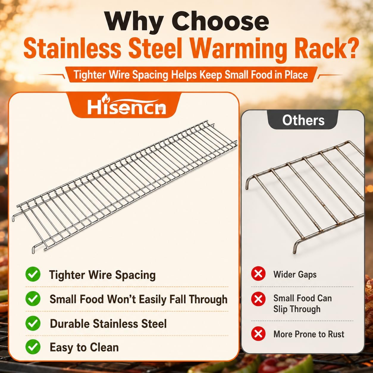 Hisencn Grill Warming Rack for Nexgrill 720-0830H, 720-0830HR Replacement Parts, 25.3" L × 7.2" W Warming Upper Rack for Nexgrill Replacement Parts 4 Burner Grill, Stainless Steel Top Rack