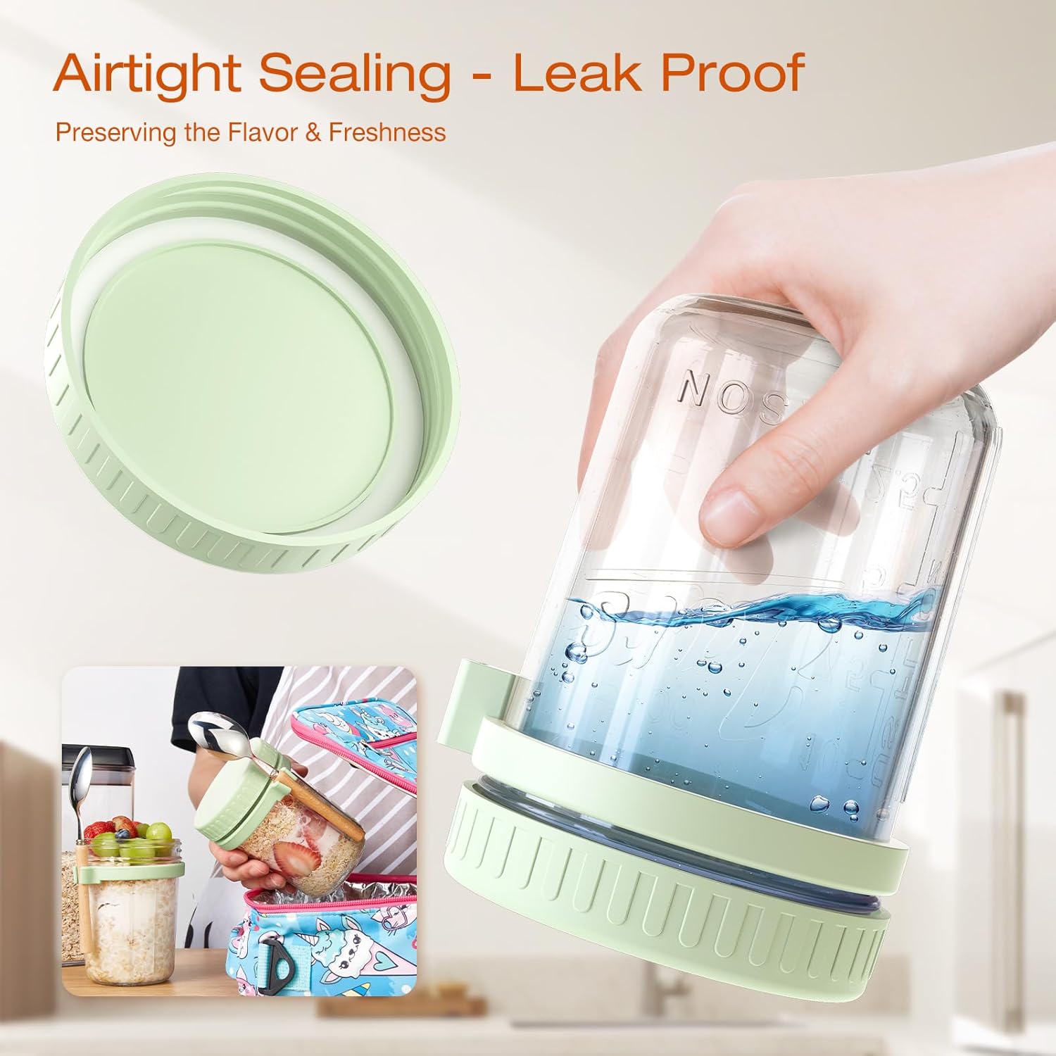 16oz Overnight Oats Containers with Lids and Spoons, 4 Pack Wide Mouth Mason Jars with Airtight Lids, Overnight Oats Jars for Salad, Chia Seed, Cereal, Yogurt - Image 4