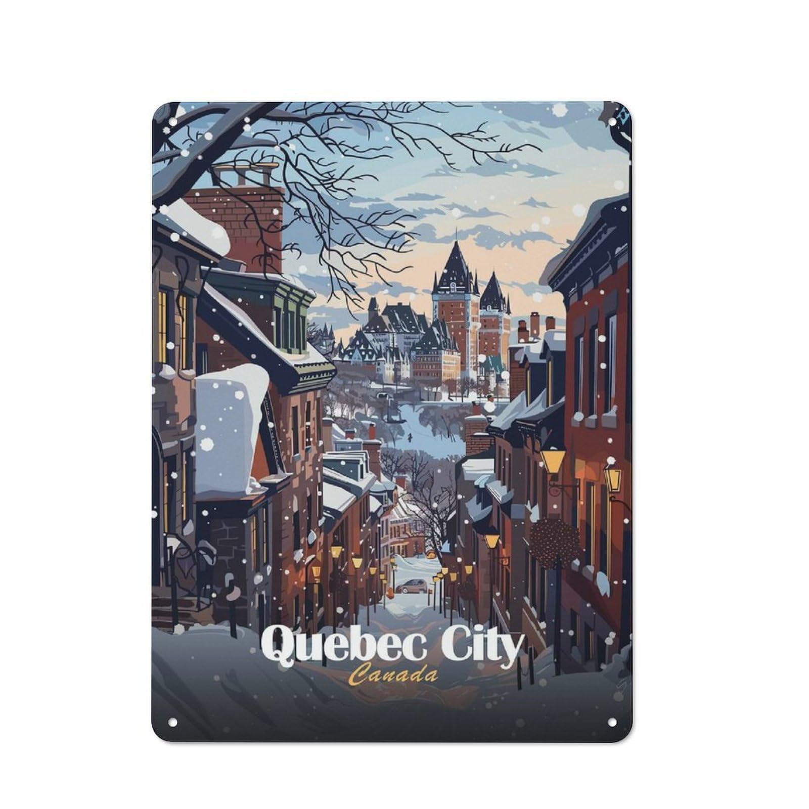 Junmoney Style-9 Metal Wall Sign 40X30cm Featuring Quebec City Winter Scene For Workshop Wall, For Room Styling Across Workshops And Hobby Rooms