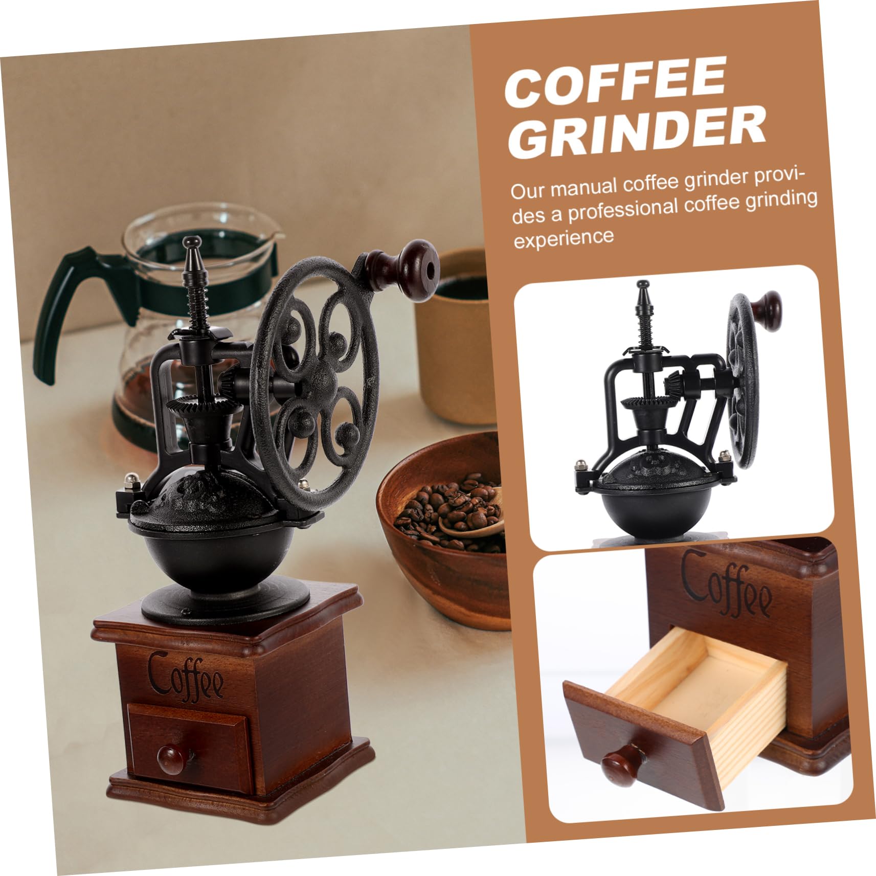 COLLBATH Macinino per Macinare Chicchi Design a Cono Caffè Manuale Vintage Portatile in Legno e Ferro per Campeggio e Viaggio