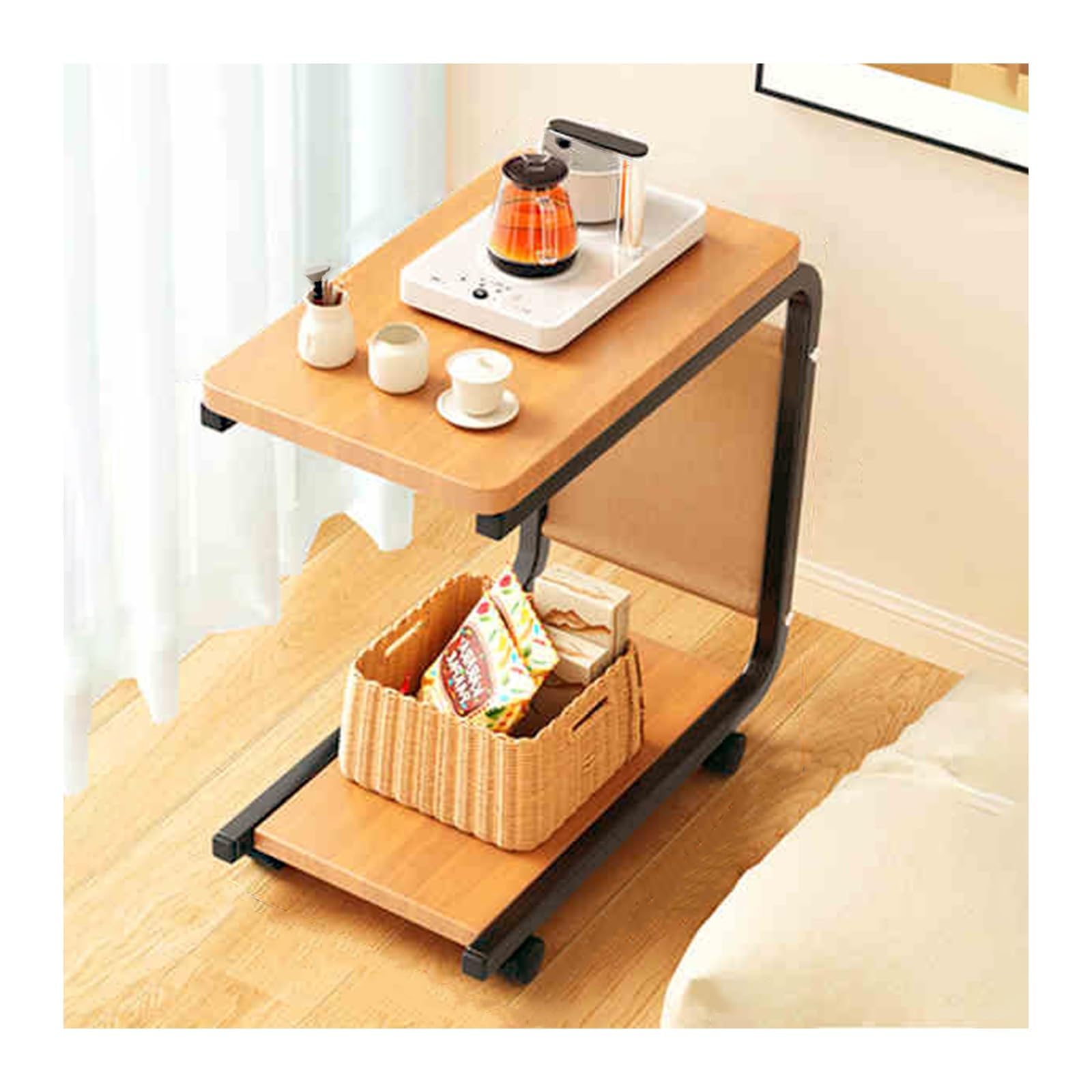 Mesa auxiliar en forma de C giratoria 360 grados y mesa de sofá estrecha móvil
