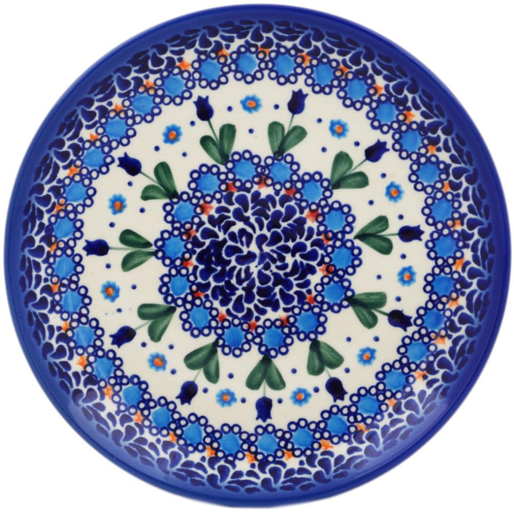 Plato de cerámica polaca resistente que soluciona paredes vacías con arte floral azul