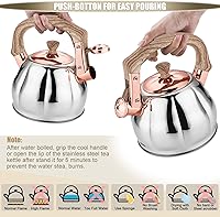 Vista 3 de Hervidor de té de acero inoxidable para estufa con mango ergonómico a prueba de calor y silbato de 2.5 cuartos